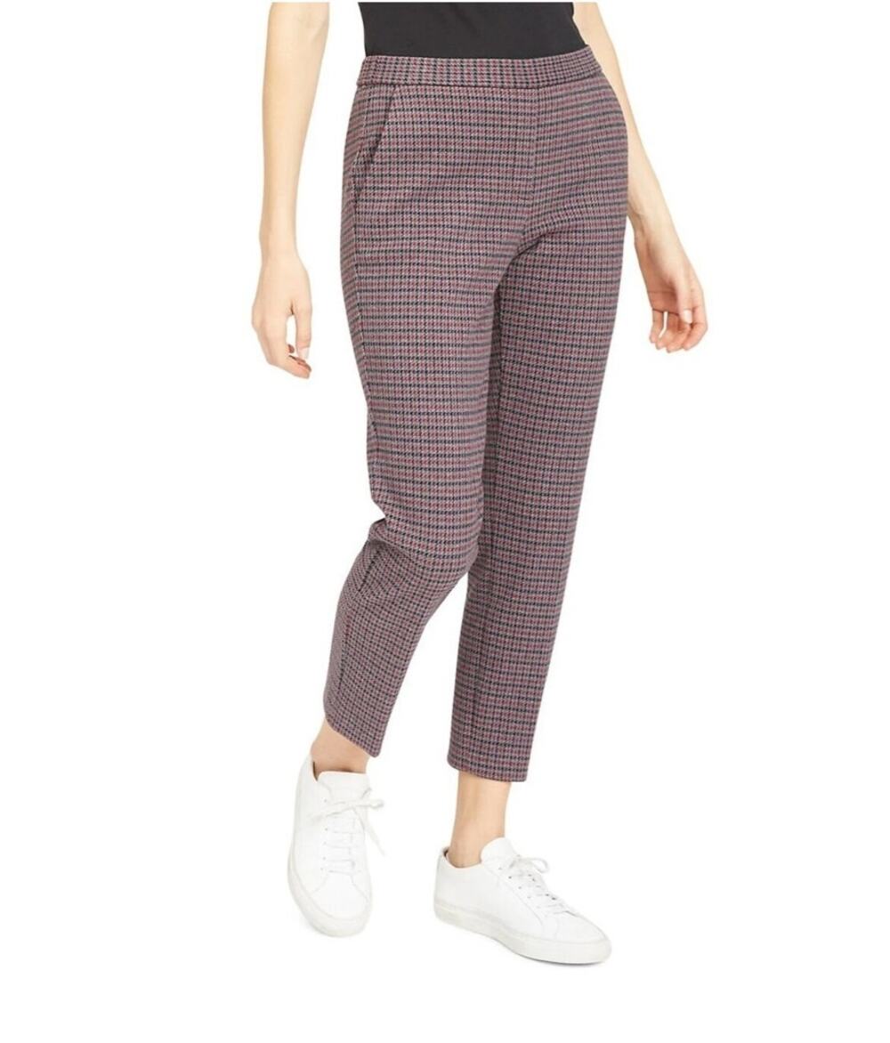 Theory Treeca Red Plaid Low Rise Cropped Pull on Pants Size 4 Wool Blend